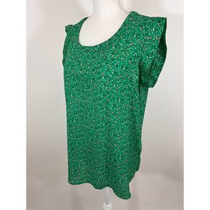 Pleione Green Floral Short Sleeve Blouse Women's Size Large
